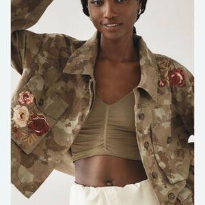 NWT Anthropologie Embroidered Camo Jacket